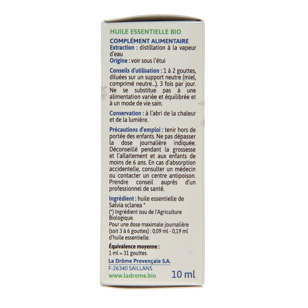 Ladrome Scharlei olie bio 10.00 Milliliter