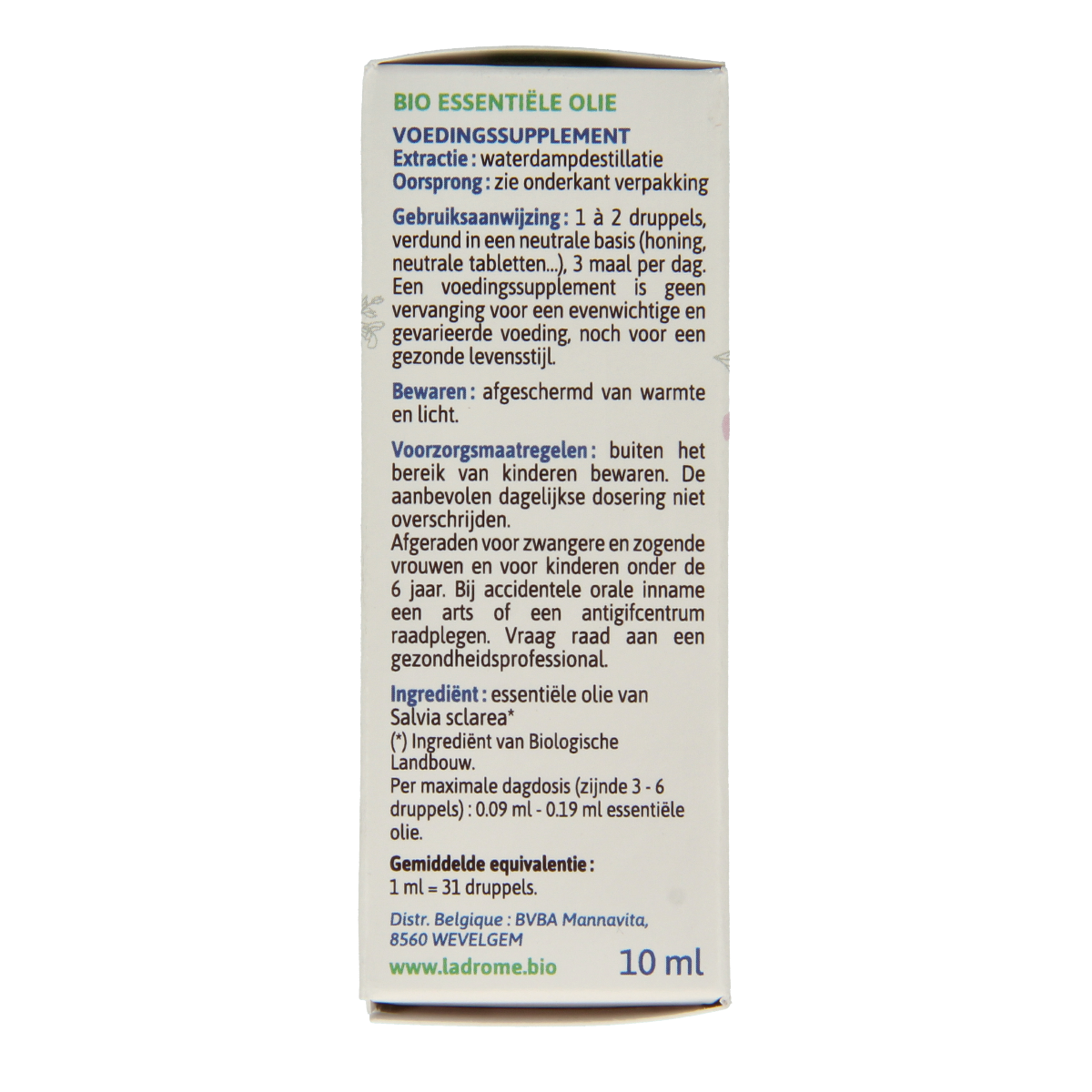 Ladrome Scharlei olie bio 10.00 Milliliter