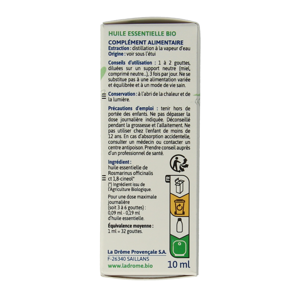 Ladrome Rozemarijn CT cineol bio 10.00 Milliliter