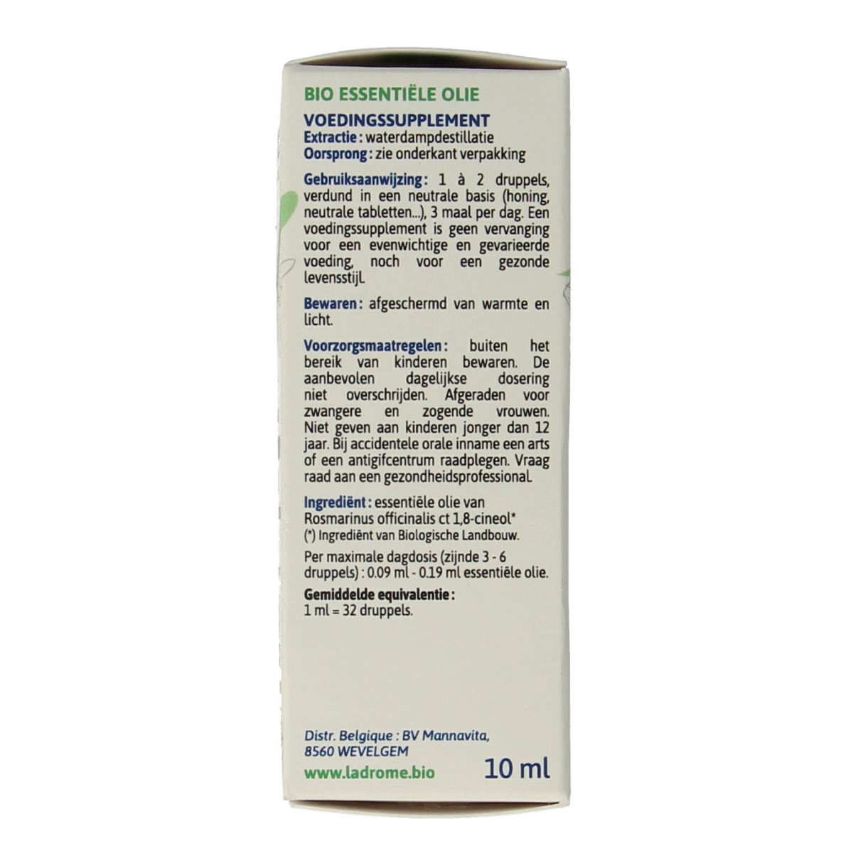 Ladrome Rozemarijn CT cineol bio 10.00 Milliliter