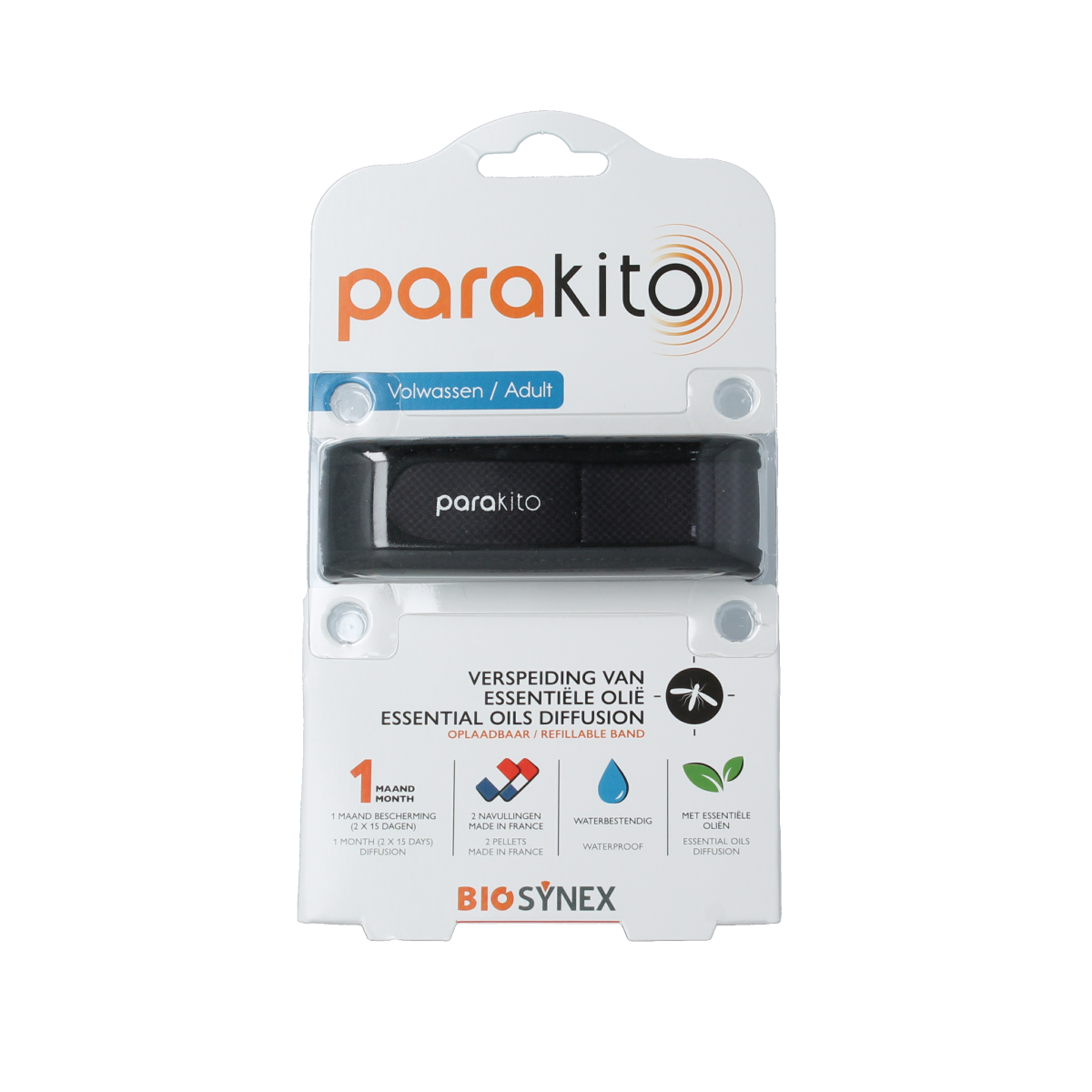 Parakito Anti mug armband volwassenen zwart 1.00 Stuks