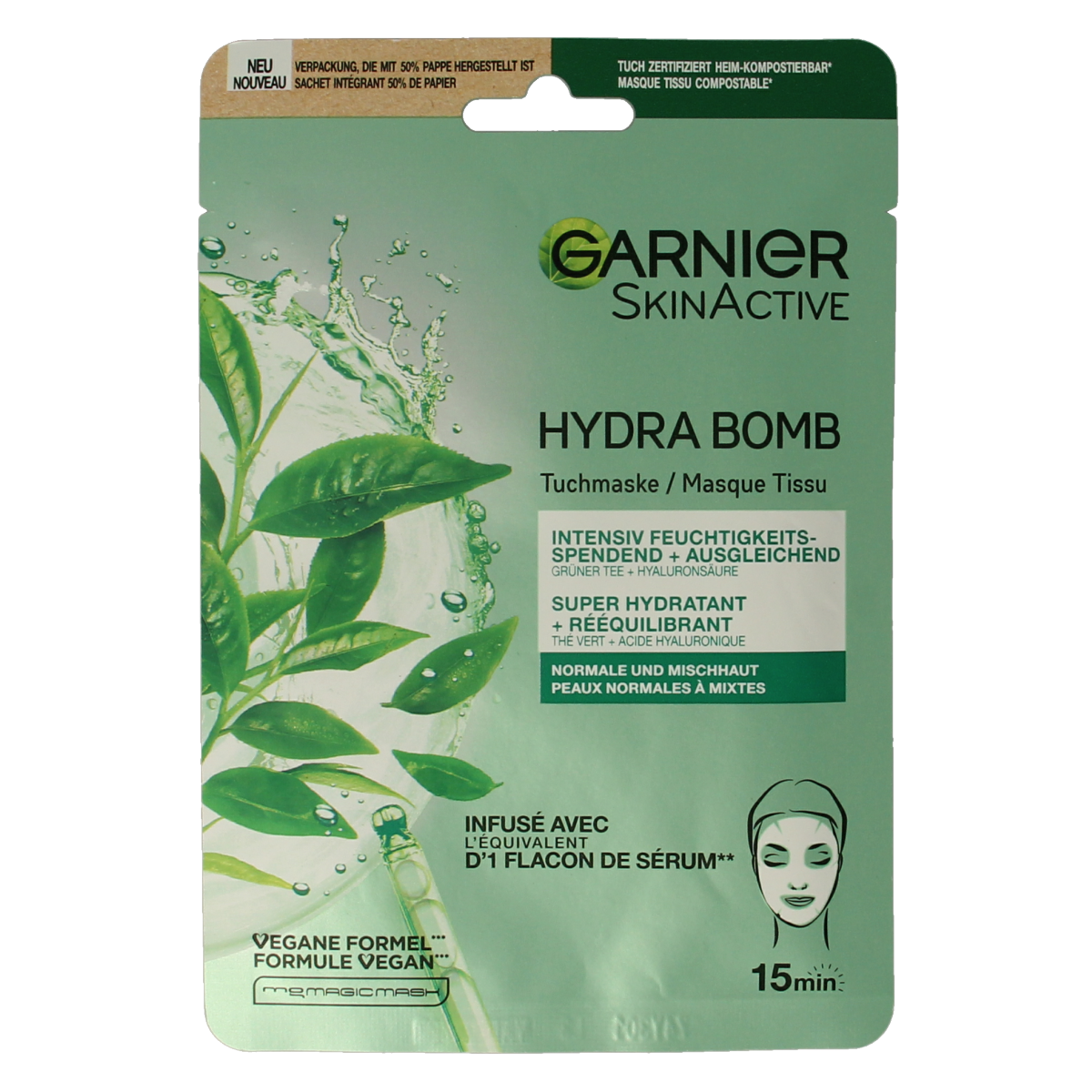 Garnier SkinActive tissuemasker hydra bomb groene thee  1.00 Stuks