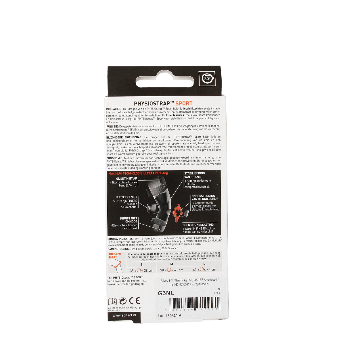 Epitact Knie physiostrap sport maat M 1.00 Stuks