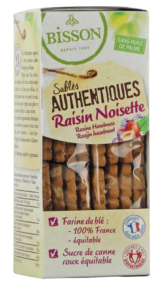 Bisson Authentieke zandkoekjes met hazelnoot/rozijnen bio 175.00 Gram
