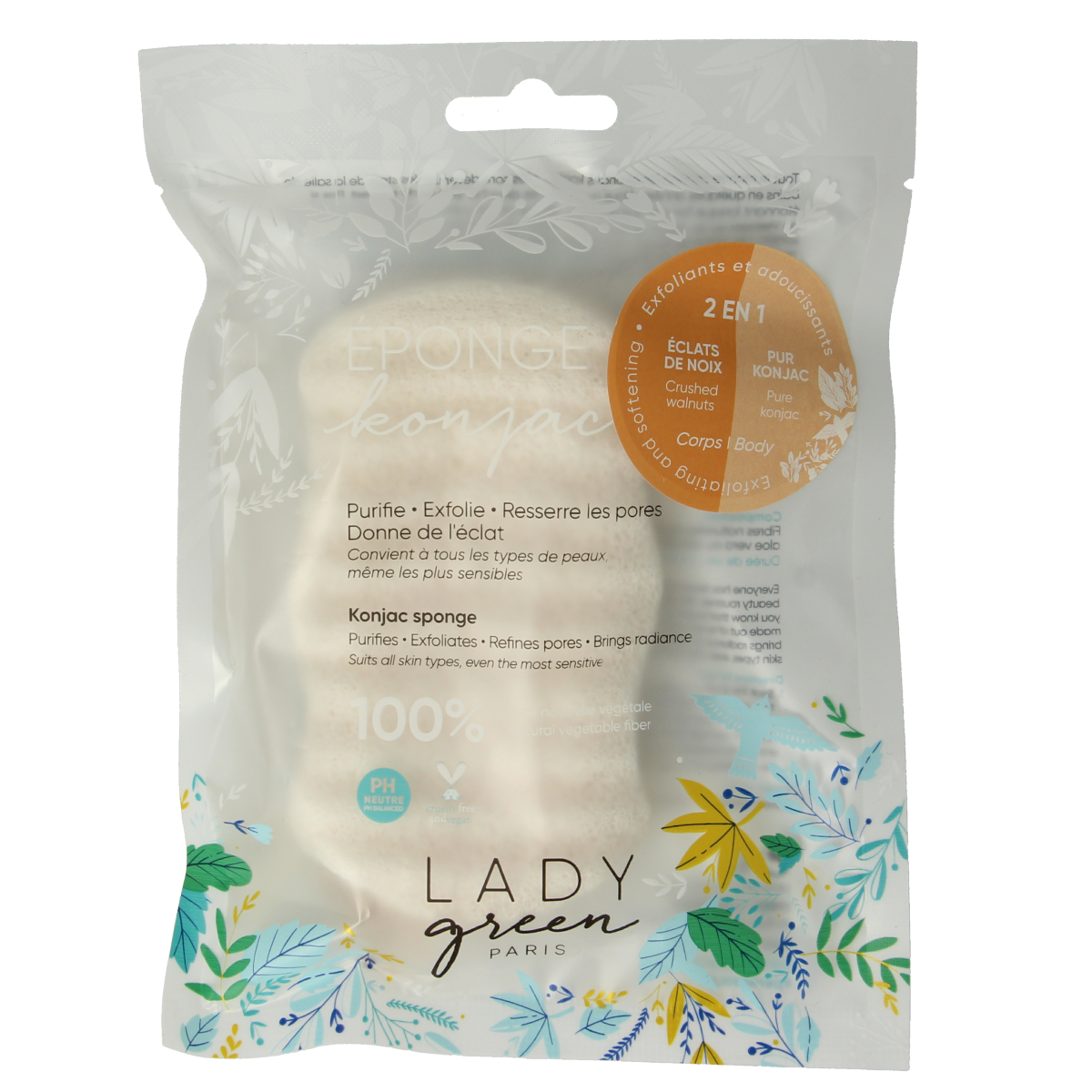 Lady Green Konjac lichaamsspons crushed walnut 1.00 Stuks