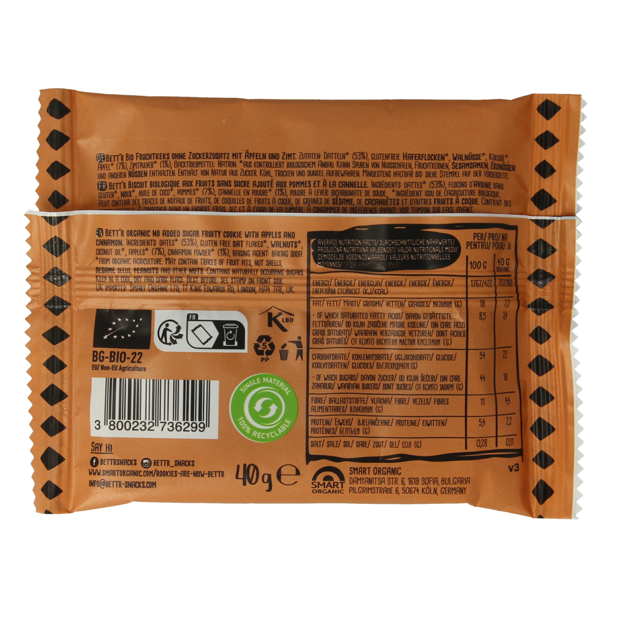 Rookies Cookie apple & cinnamon glutenvrij bio 40.00 Gram