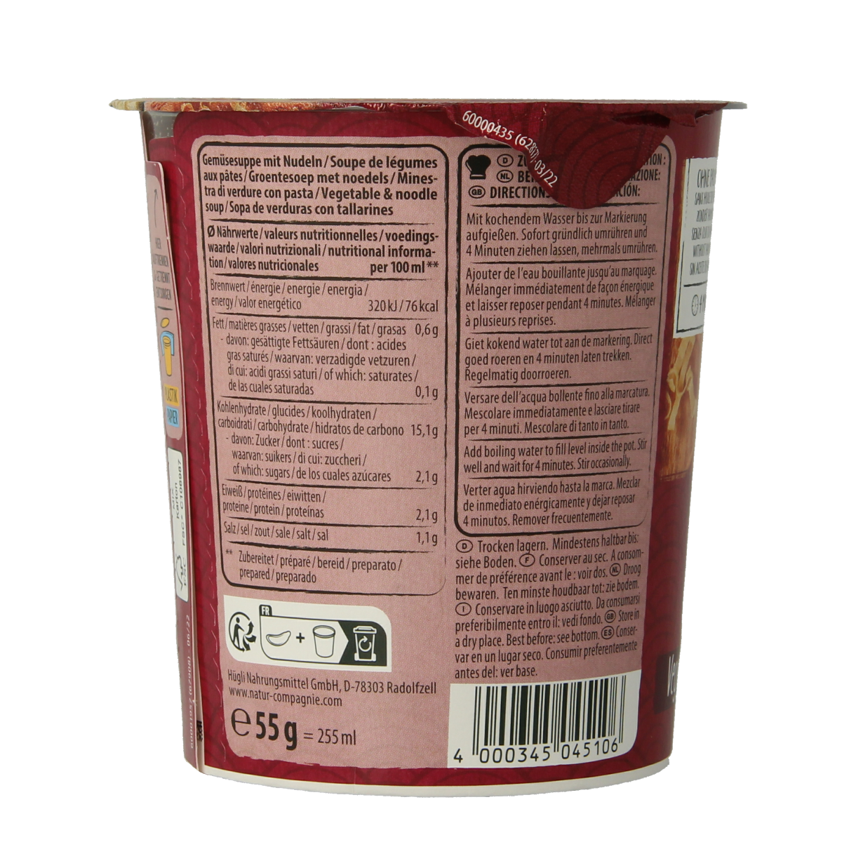 Natur Compagnie Cupnoodles Asia vegetable bio 55.00 Gram