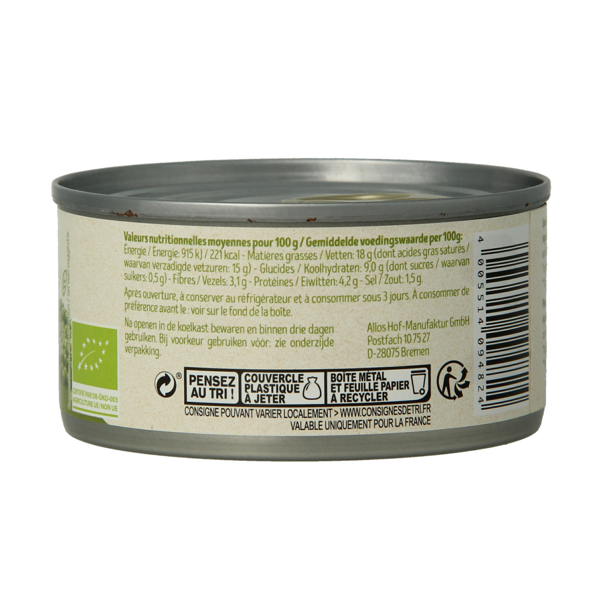 Tartex Pate groene peper bio 125.00 Gram
