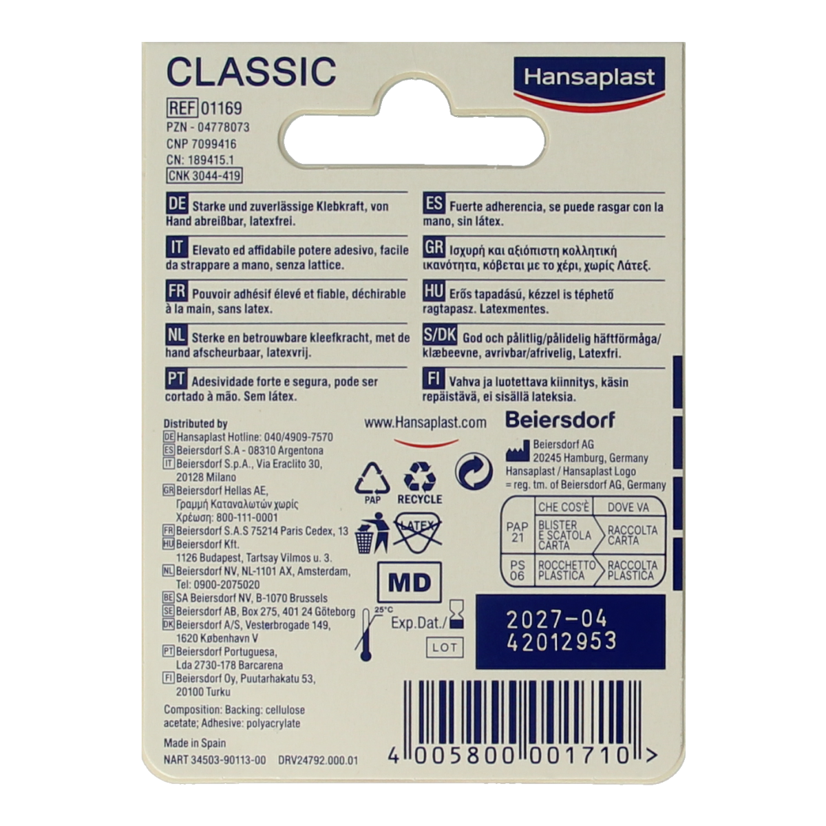 Hansaplast Hechtpleister classic 5m x 2.5cm 1.00 Stuks