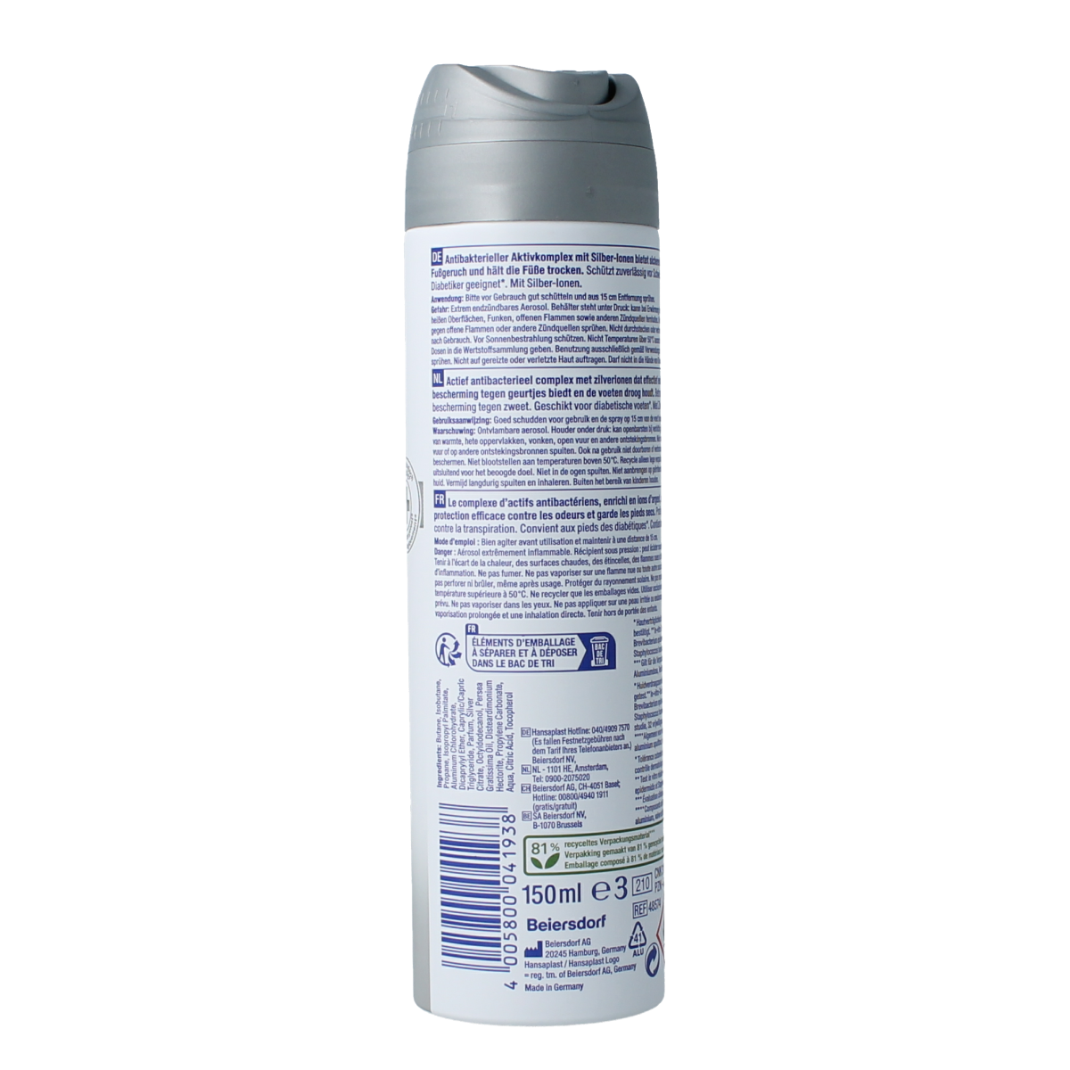 Hansaplast Silver active voet deodorant 150.00 Milliliter