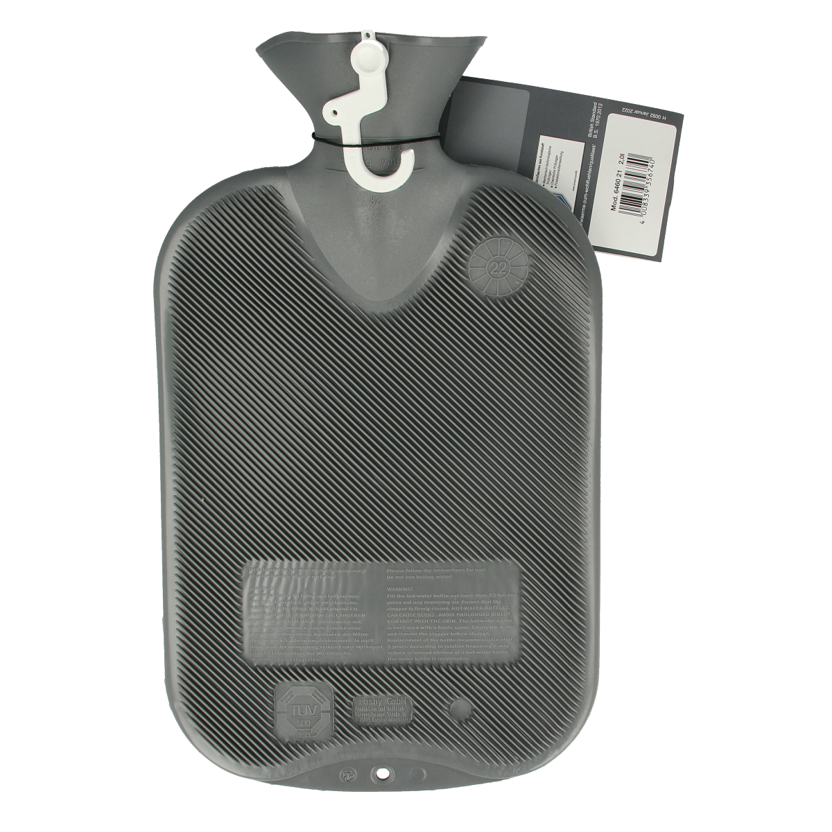 Fashy Kruik warmwater zak antraciet dubbele ribbel 2.00 Liter