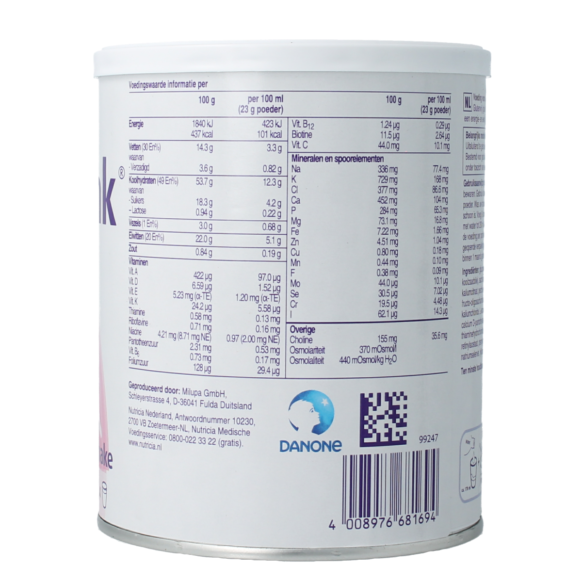 Nutridrink Aardbei poeder 335.00 Gram