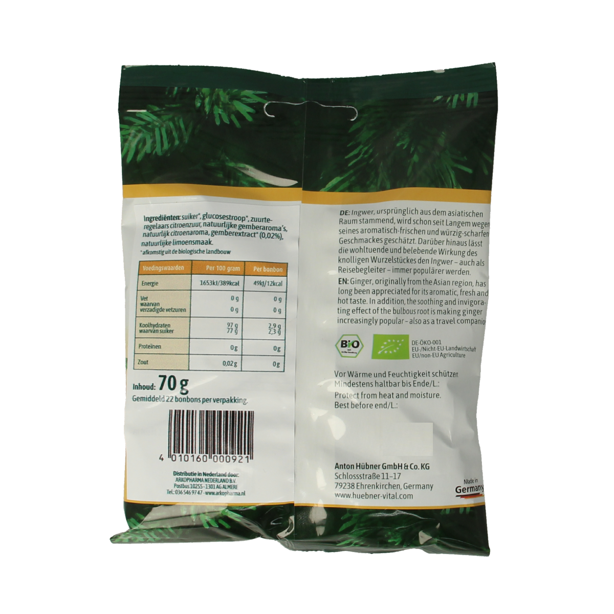 Hubner Gember bonbons bio 70.00 Gram
