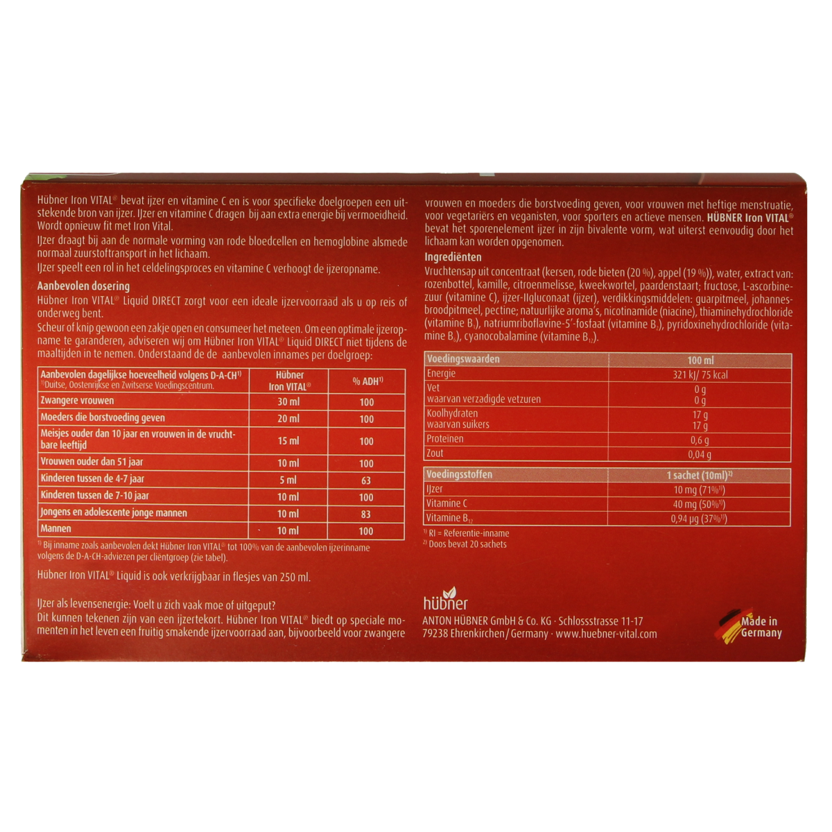 Hubner Iron vital vloeibaar ijzer 20x10ml 20.00 Stuks