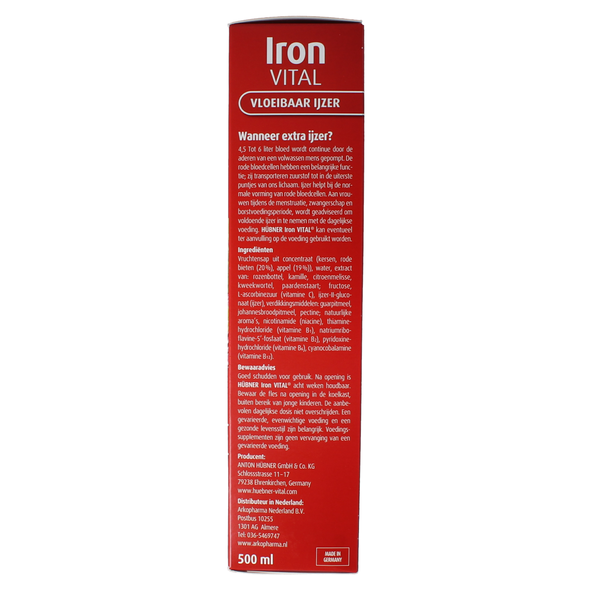 Hubner Iron vital vloeibaar ijzer XL 500.00 Milliliter