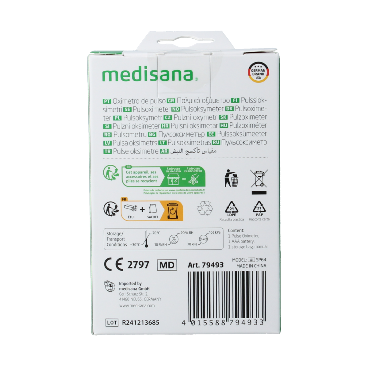 Medisana PM180 Saturatie/pulseoxi meter 1.00 Stuks