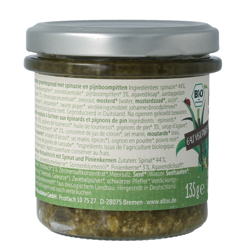 Allos Farm vegetables spinazie & pijnboompitten bio 135 Gram