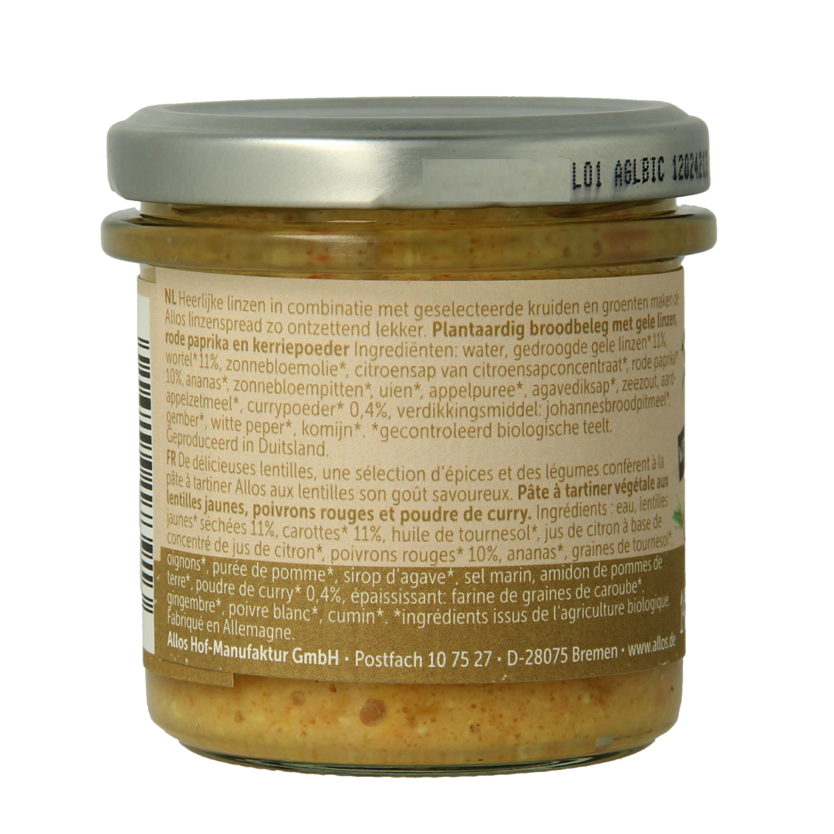 Allos Linzenspread gele curry bio 140.00 Gram