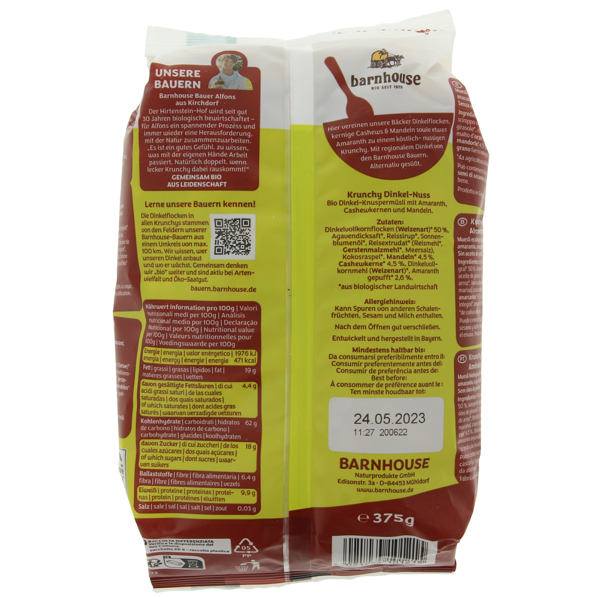 Barnhouse Krunchy amaranth spelt amandel bio 375.00 Gram