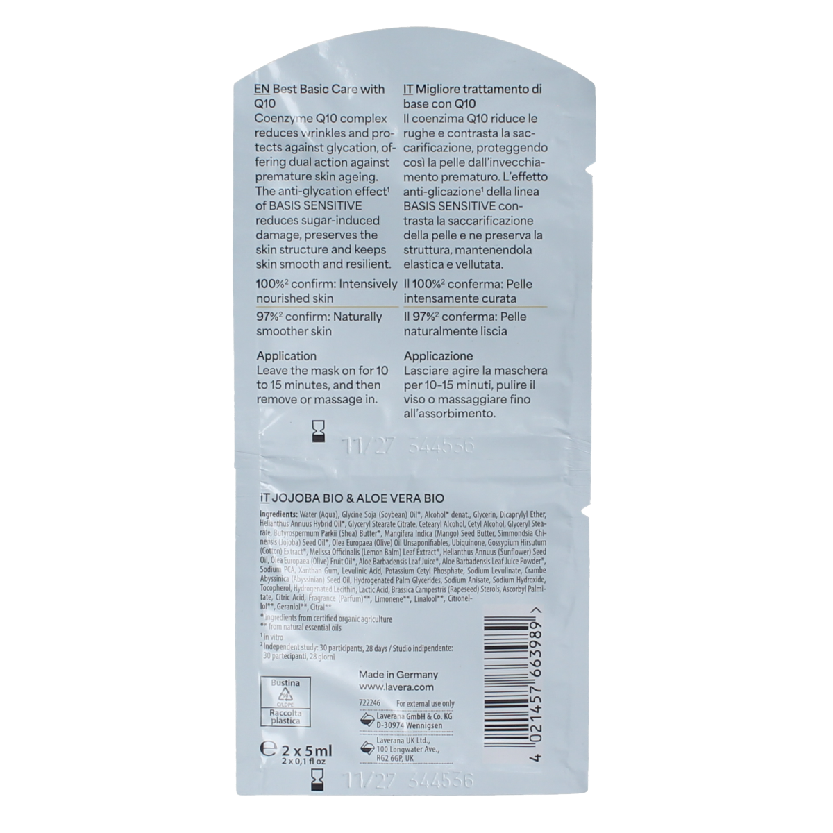 Lavera Basis sensitive Q10 mask 2x5ml 10.00 Milliliter