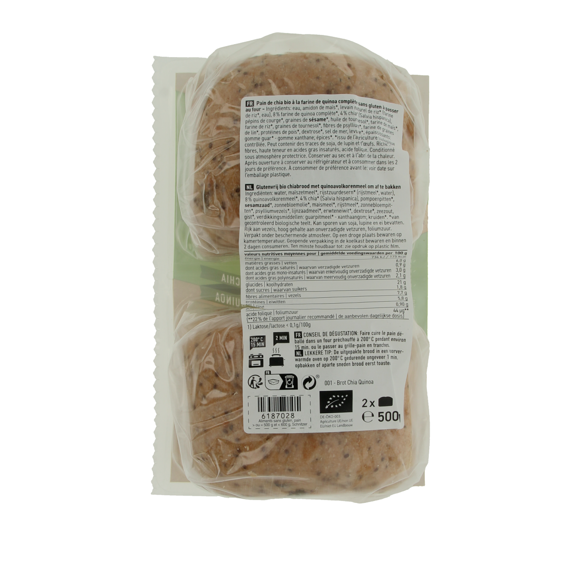 Schnitzer Brood chia & quinoa glutenvrij bio 500.00 Gram