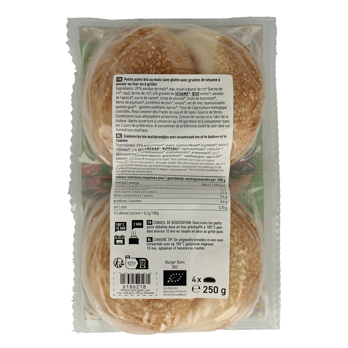 Schnitzer Hamburger broodjes glutenvrij bio 250.00 Gram