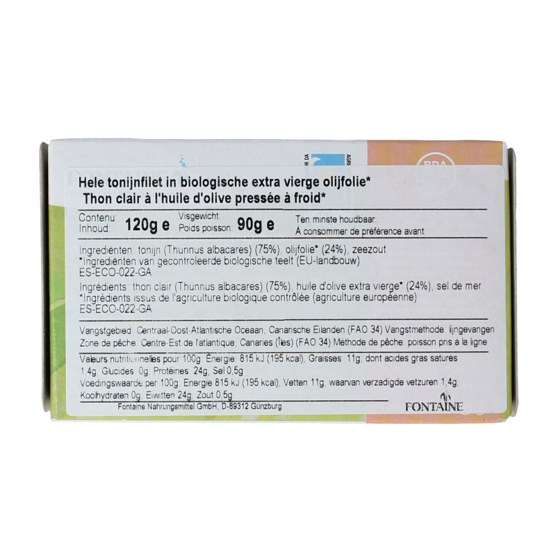 Fontaine Tonijnfilet in olijfolie bio 120 Gram