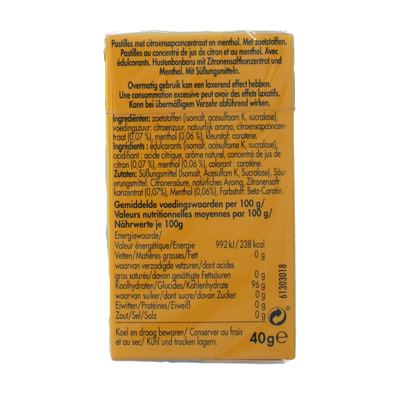 Vicks Citroen menthol suikervrij 40 Gram
