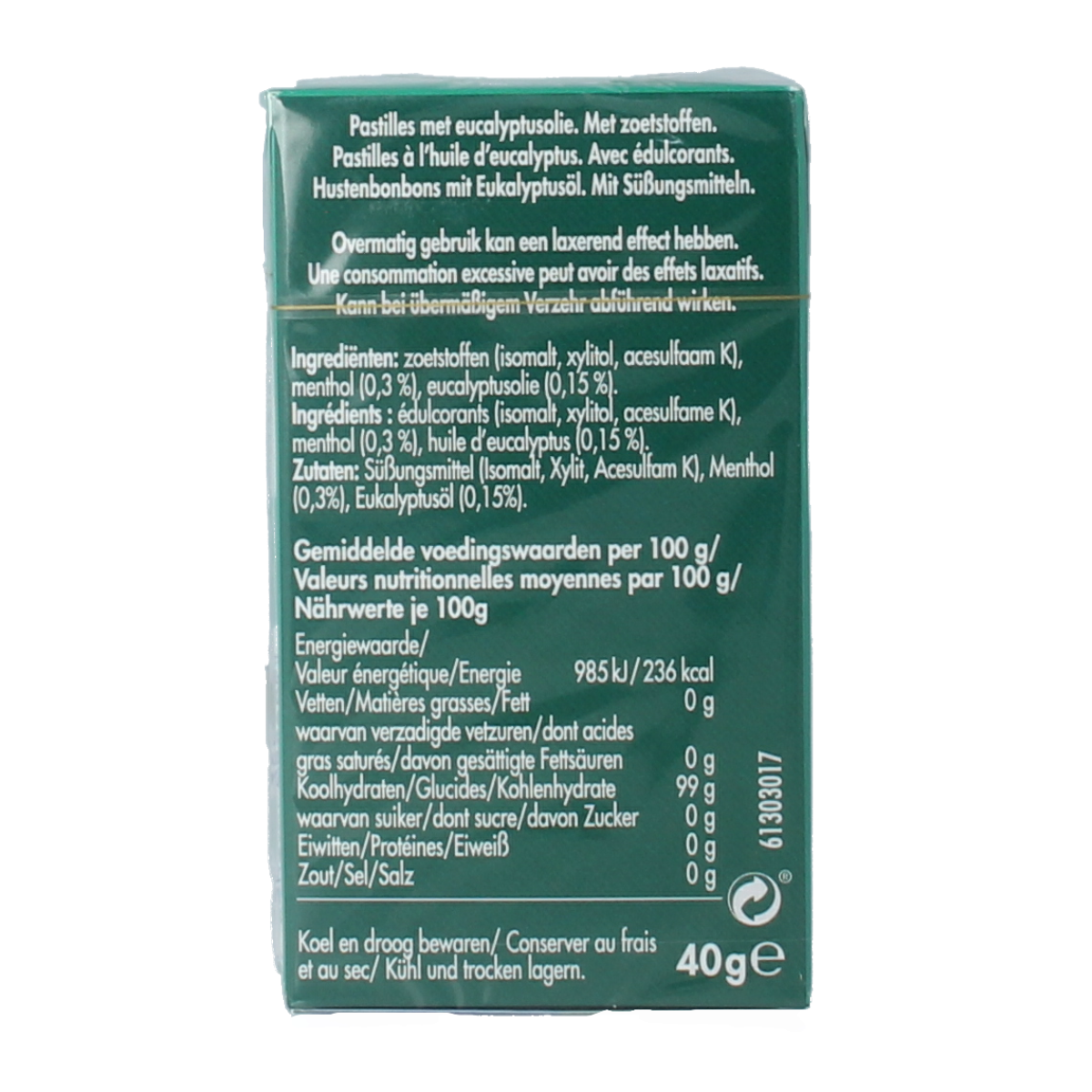 Vicks Ademvrij eucalyptus suikervrij 40.00 Gram