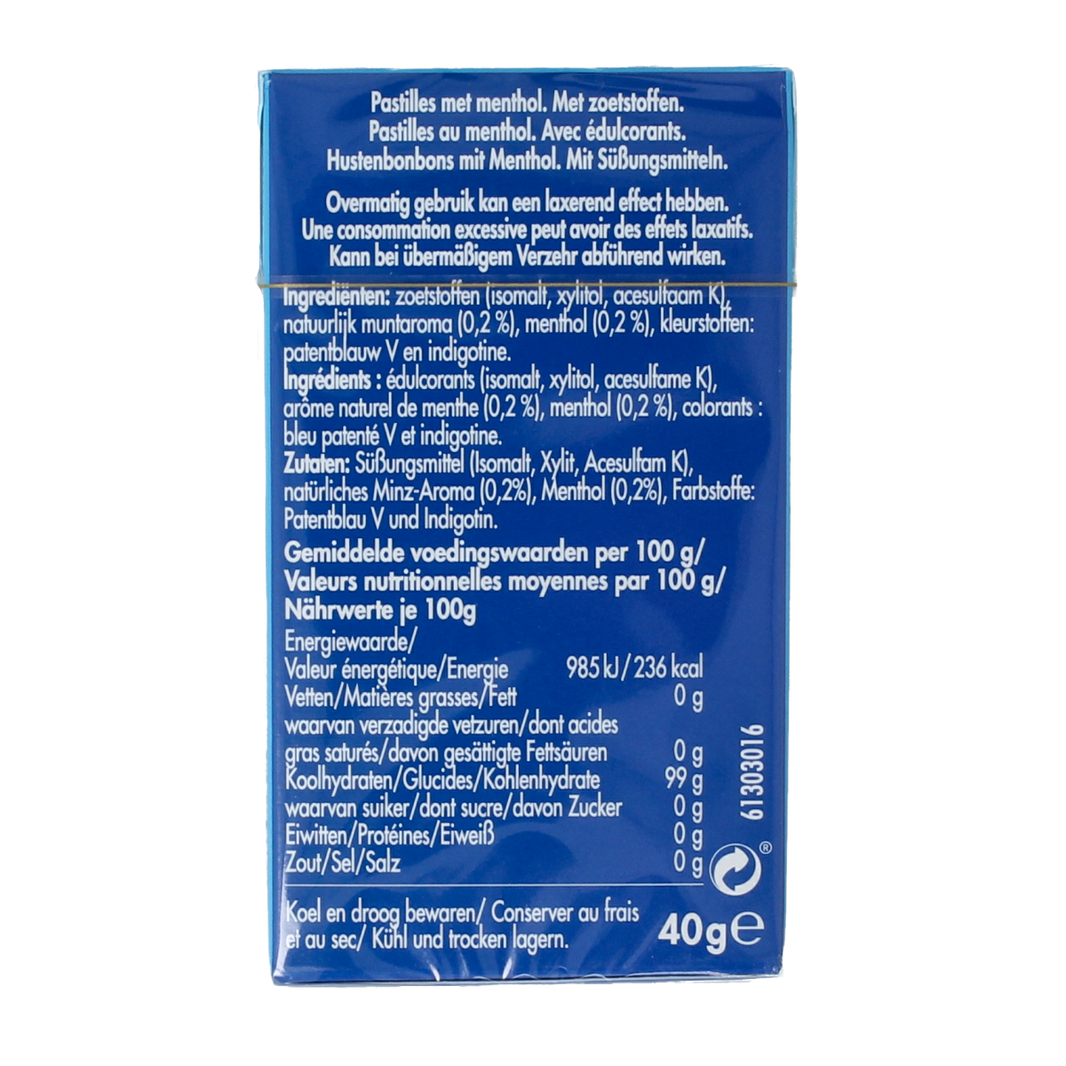 Vicks Blue menthol suikervrij box 40.00 Gram