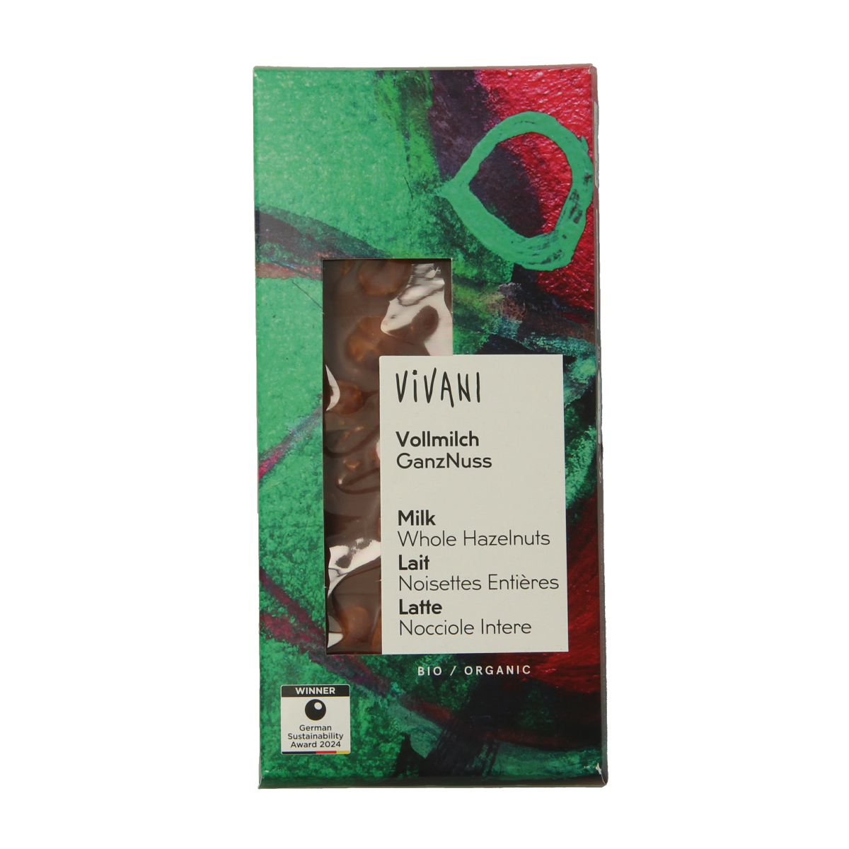 Vivani Chocolade melk met hele hazelnoten bio 100.00 Gram
