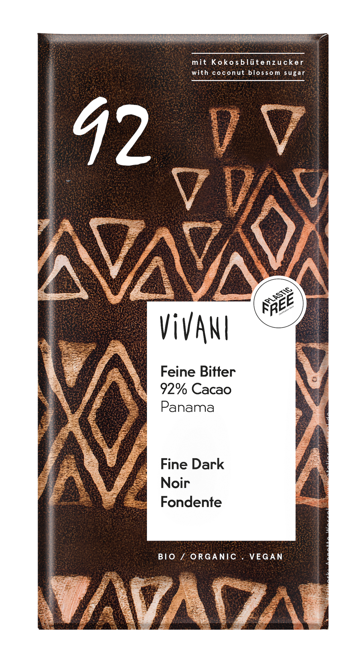 Vivani Chocolade puur 92% kokosbloesemsuiker bio 80.00 Gram