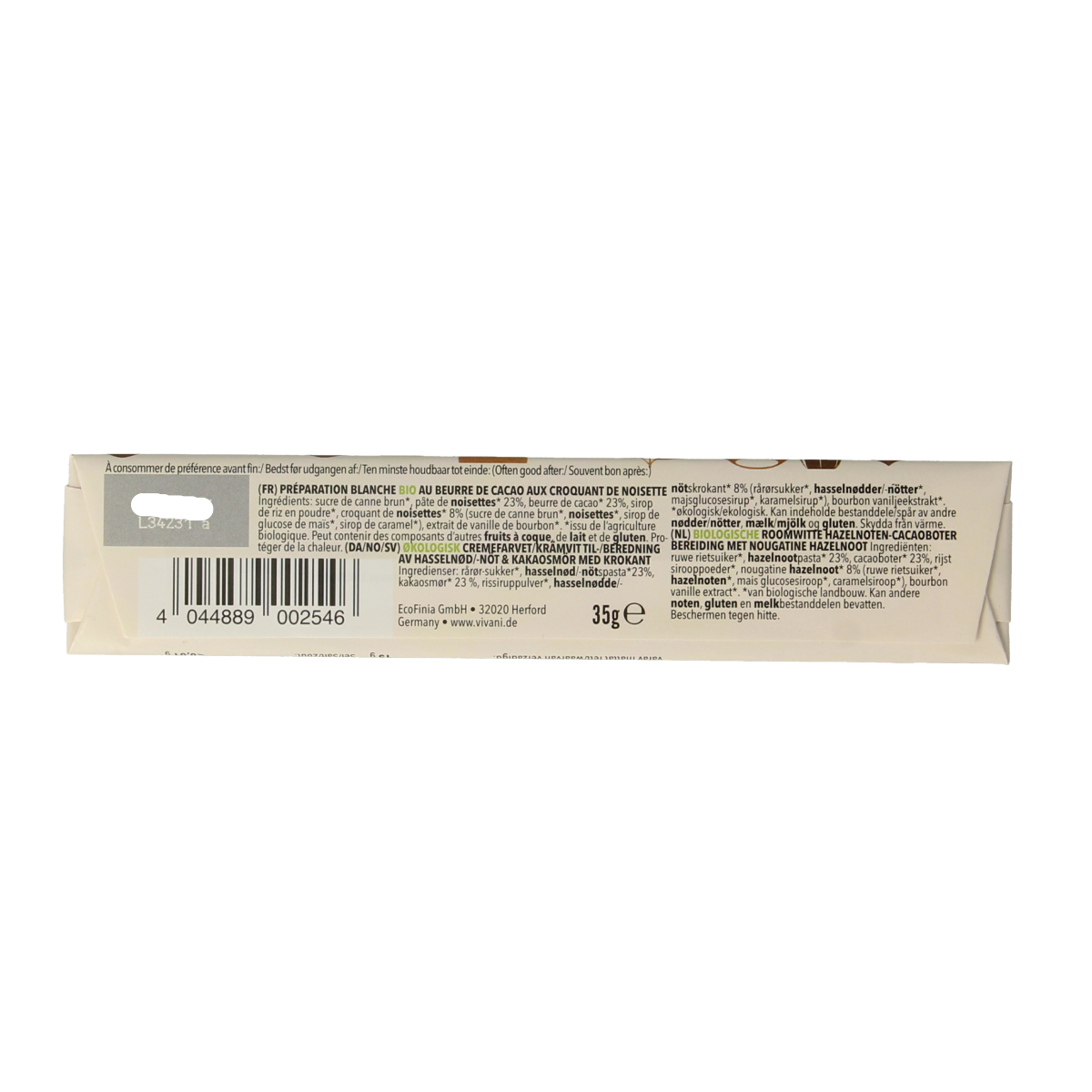 Vivani Chocolate To Go white nougat crisp bio 35.00 Gram