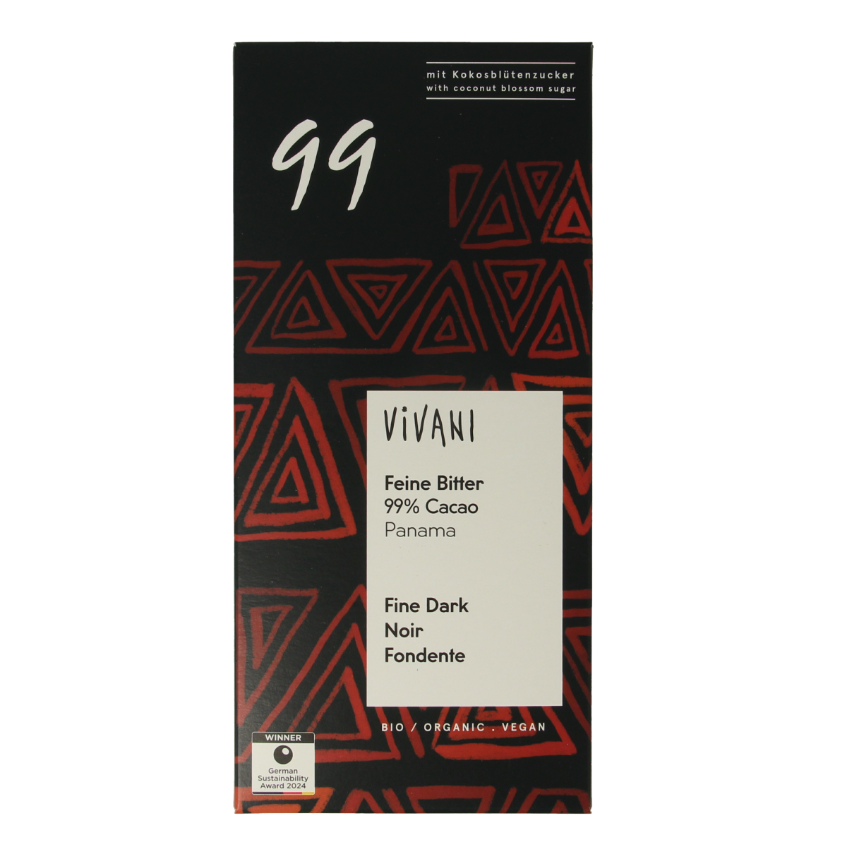 Vivani Chocolade puur 99% kokosbloesemsuiker bio 80.00 Gram