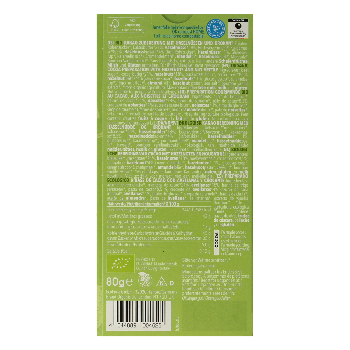 Ichoc Crunchy hazelnut vegan bio 80.00 Gram