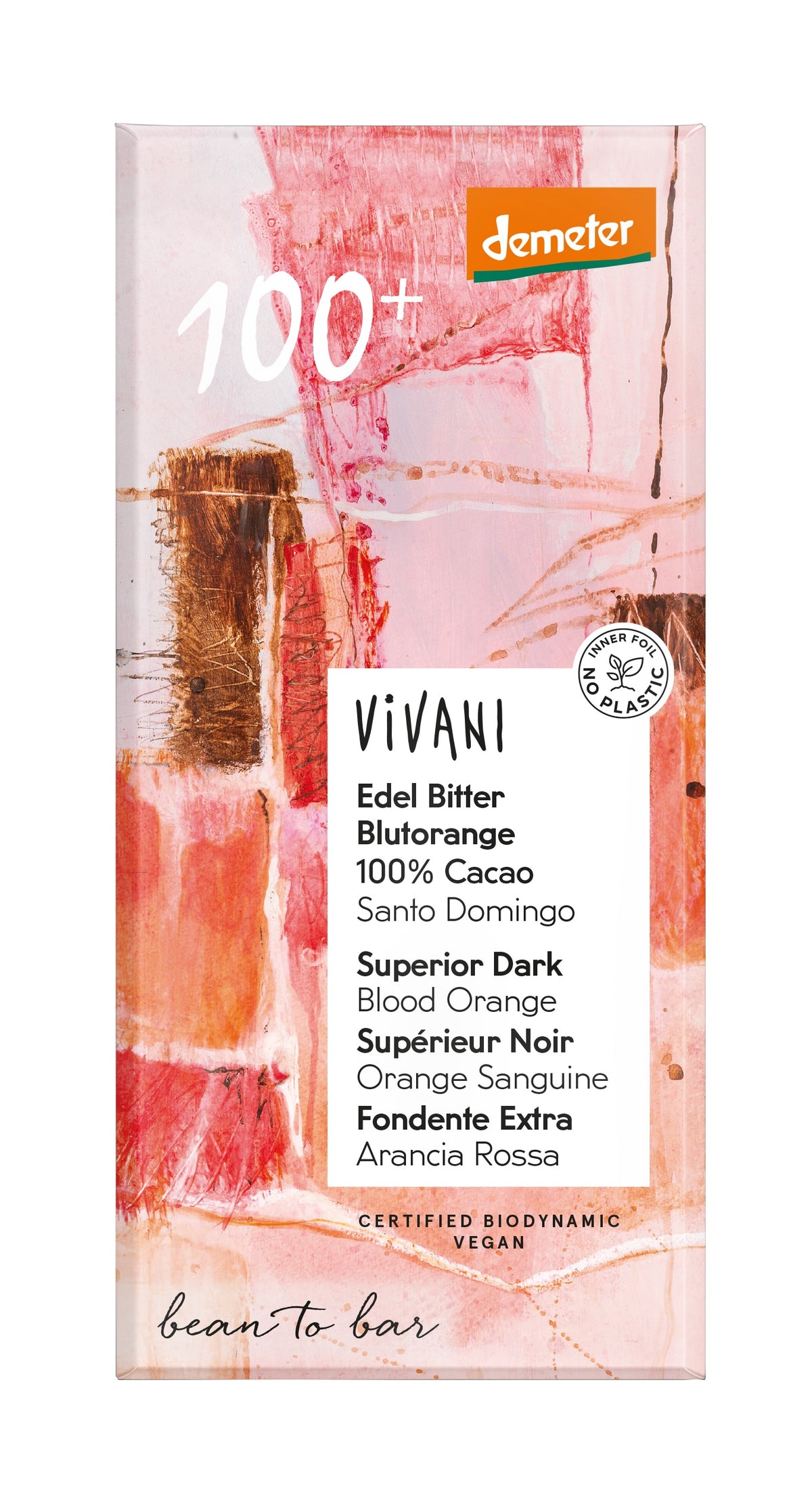 Vivani Chocolade Demeter puur 100% bloedsinaasappel bio 90.00 Gram