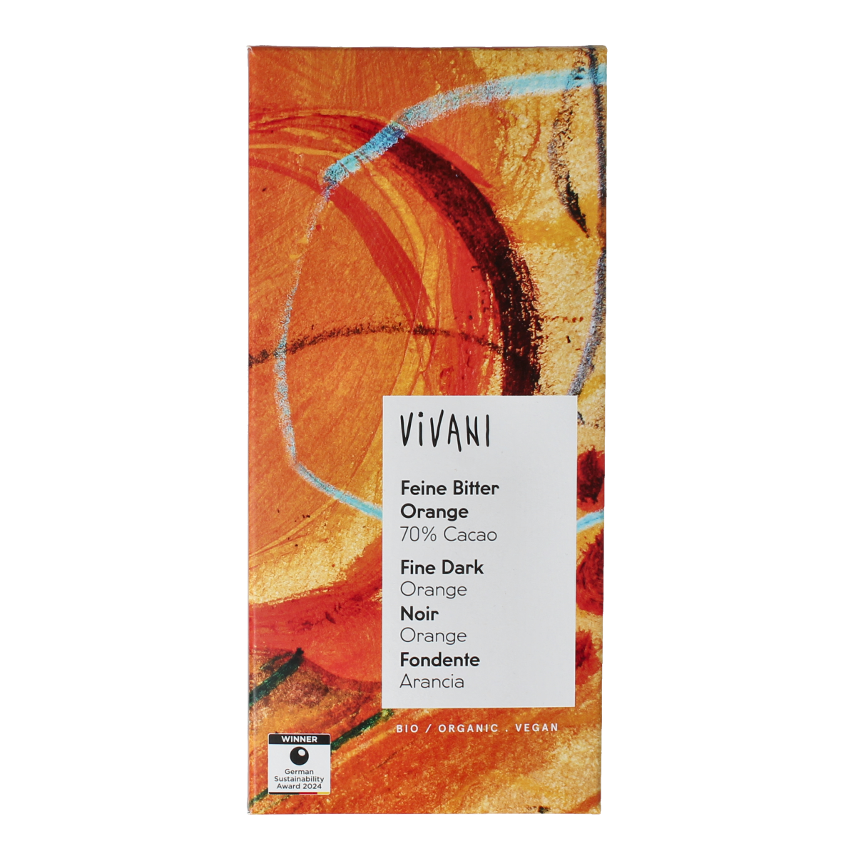 Vivani Chocolade puur sinaasappel 70% bio 80.00 Gram