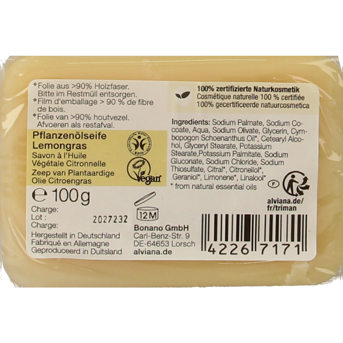 Alviana Citroengras zeep  100.00 Gram