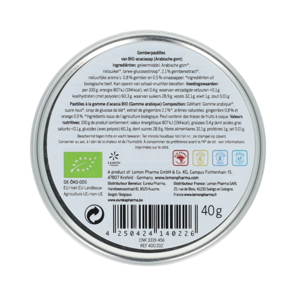 Lemon Pharma Ginjer original gember pastilles sinaasappel bio 40.00 Gram