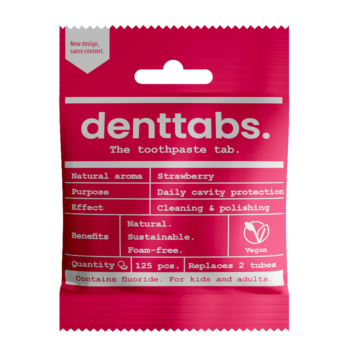 Denttabs Tandpasta tabletten aardbei met fluor vegan 125.00 Stuks