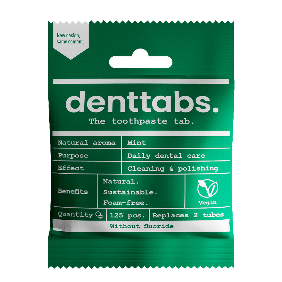 Denttabs Tandpasta tabletten munt zonder fluor vegan 125.00 Stuks