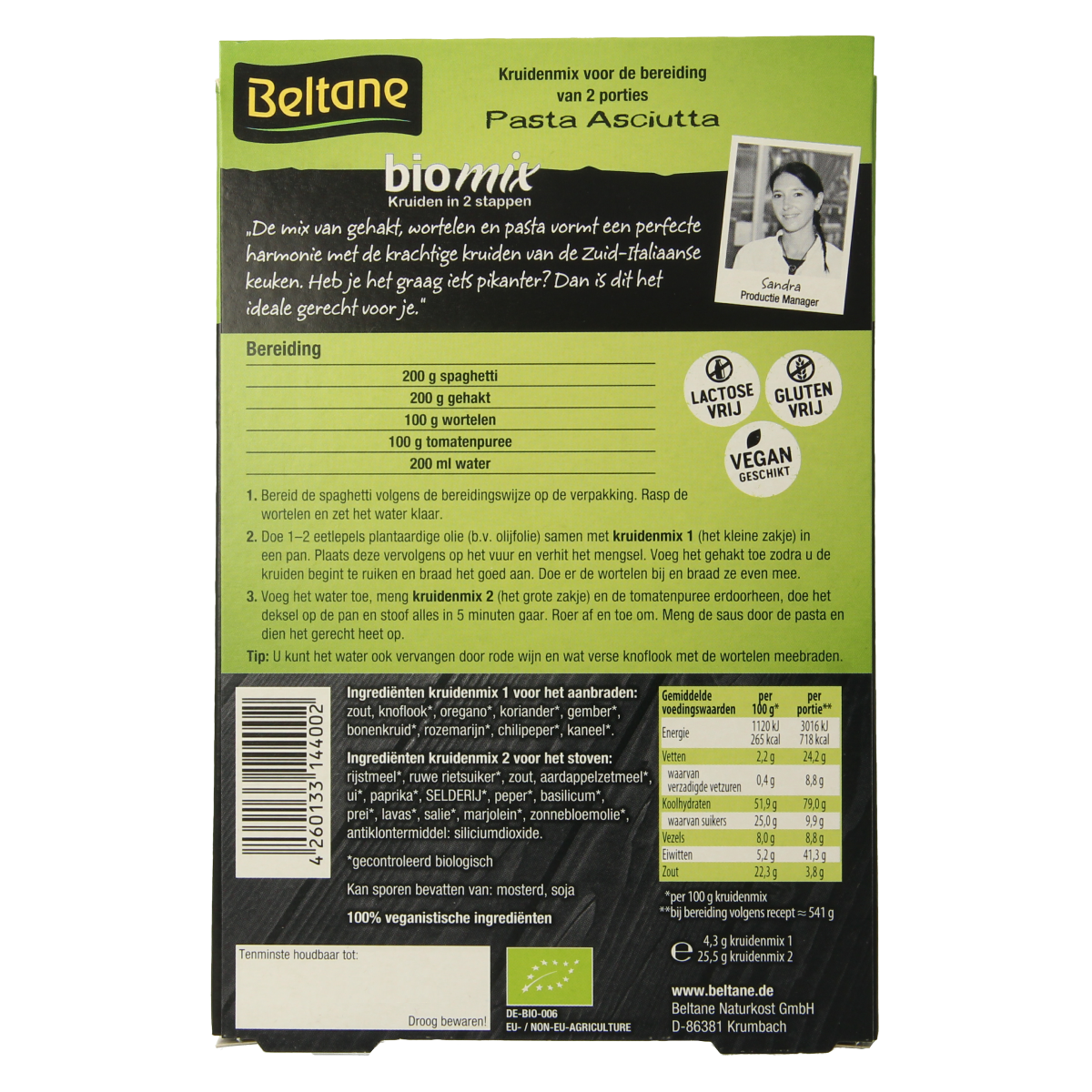 Beltane Asciutta Siciliaanse spaghetti schotel mix bio 29.80 Gram