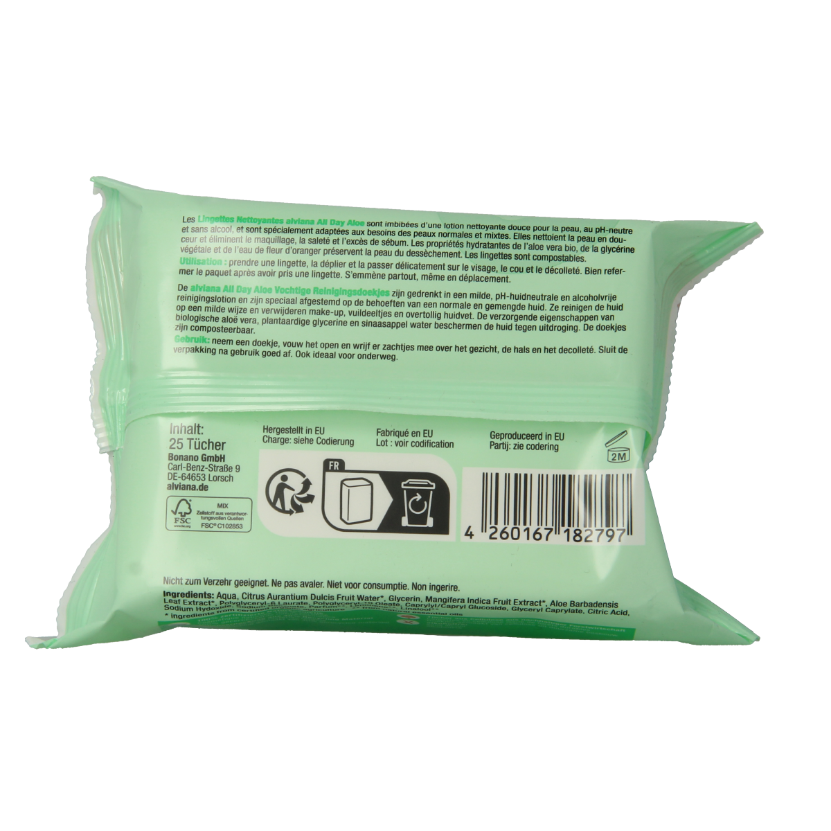 Alviana Reinigingsdoekjes vochtig aloe vera  25.00 Stuks