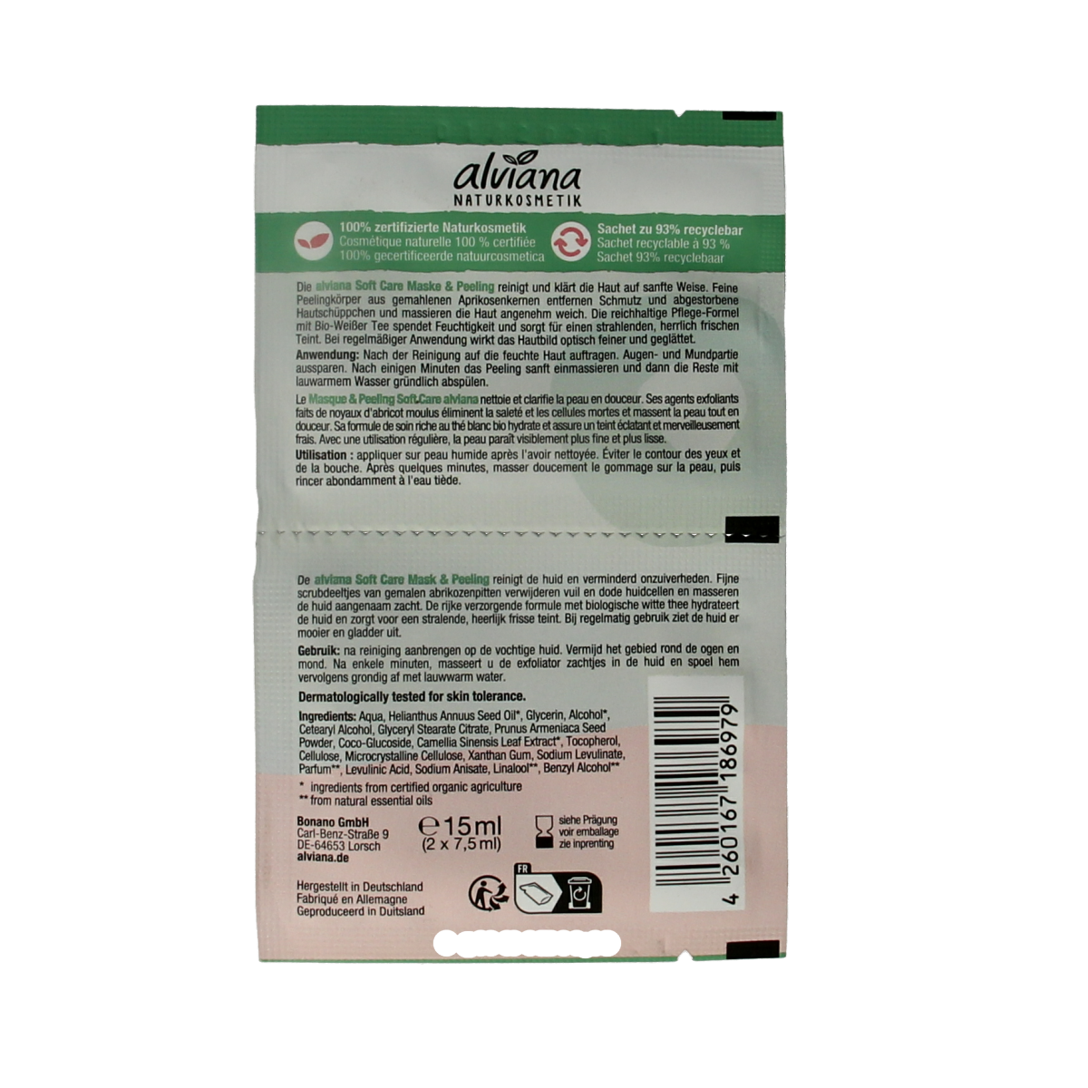 Alviana Soft care mask & peeling met biologisch witte thee 2.00 Stuks