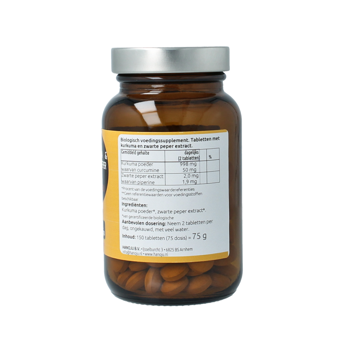 Hanoju Kurkumapoeder + piperine 500mg bio 150.00 Tabletten