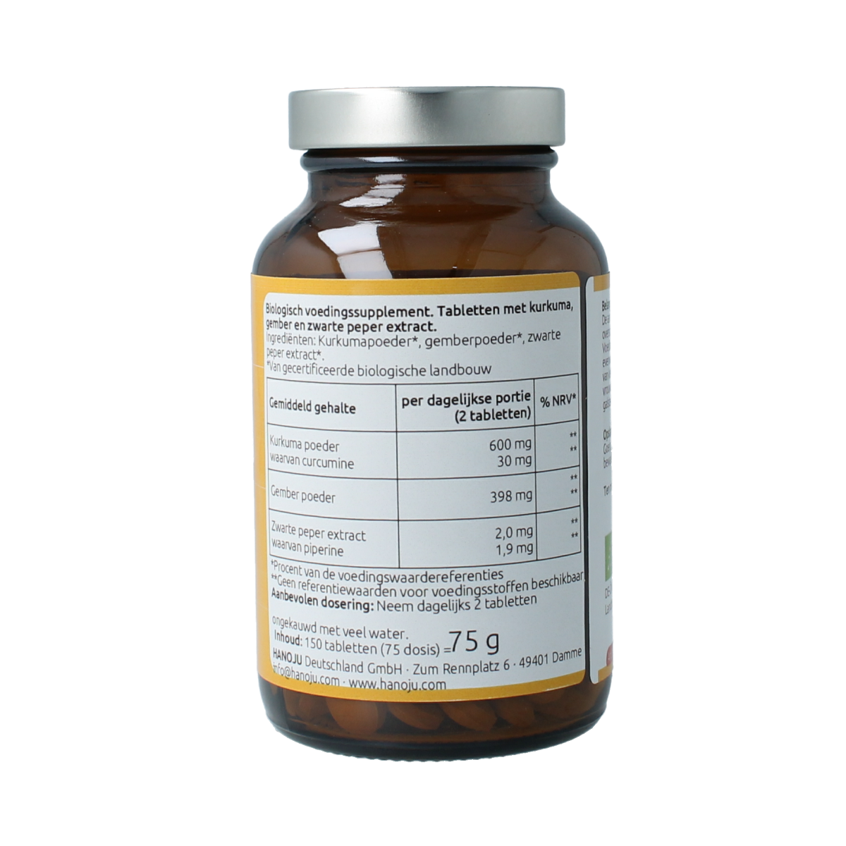 Hanoju Kurkuma + gember + piperine 500mg 150.00 Tabletten