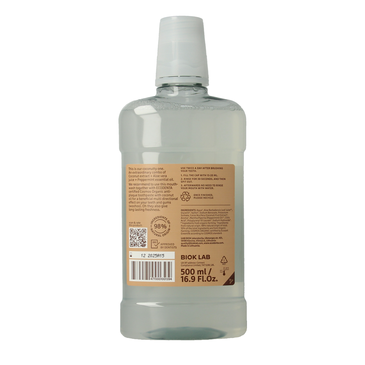 Ecodenta Mondwater munt kokos 500.00 Milliliter