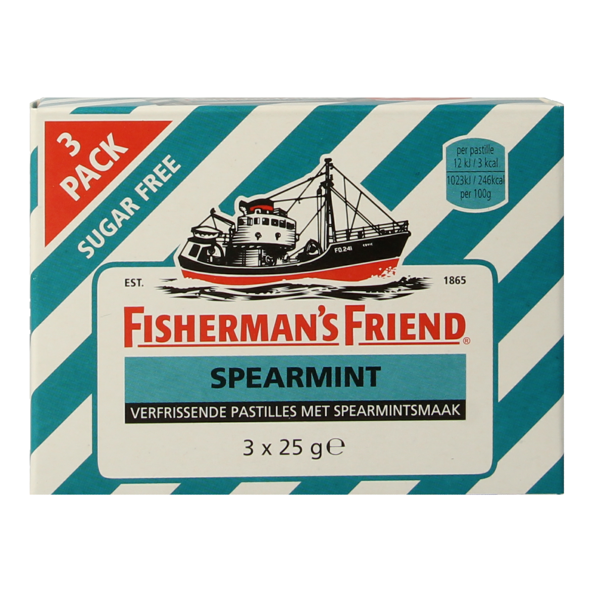 Fisherman's Friend Spearmint suikervrij 3-pack 25.00 Gram