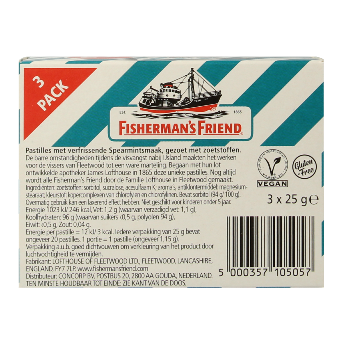 Fisherman's Friend Spearmint suikervrij 3-pack 25.00 Gram