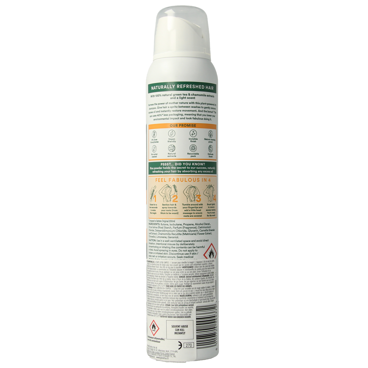 Batiste Droogshampoo green tea & chamomile normaal haar 200.00 Milliliter